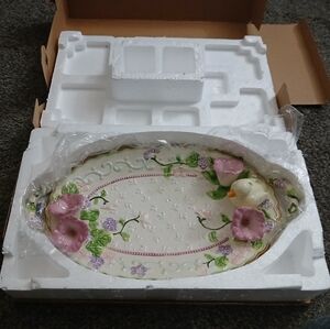 Avon China Oval Platter with Red Text